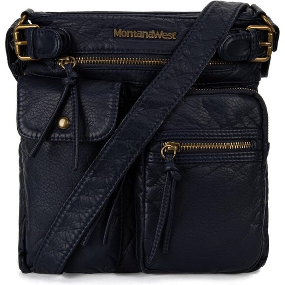 Handbags - Montana West Crossbody Bag for Women , Classic-stone Washed Leather-navy Blue
